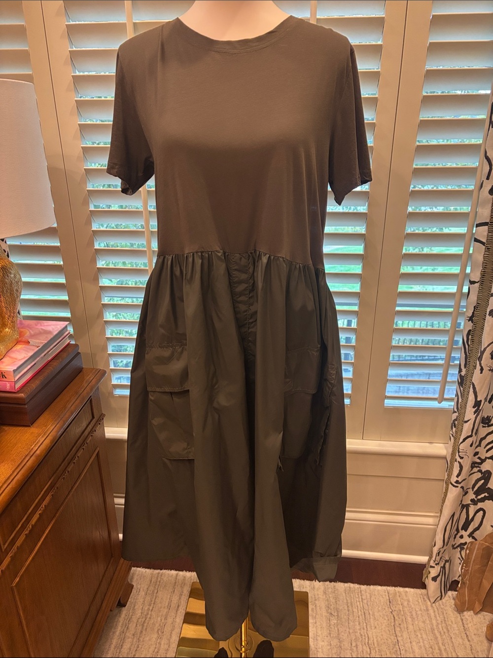 Cynthia Rowley Olive Green Short-Sleeve Midi Dress